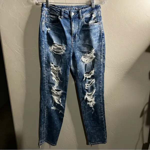 American Eagle Stretch Hi‎ Rise Ripped Distressed Mom Jeans - Image 3