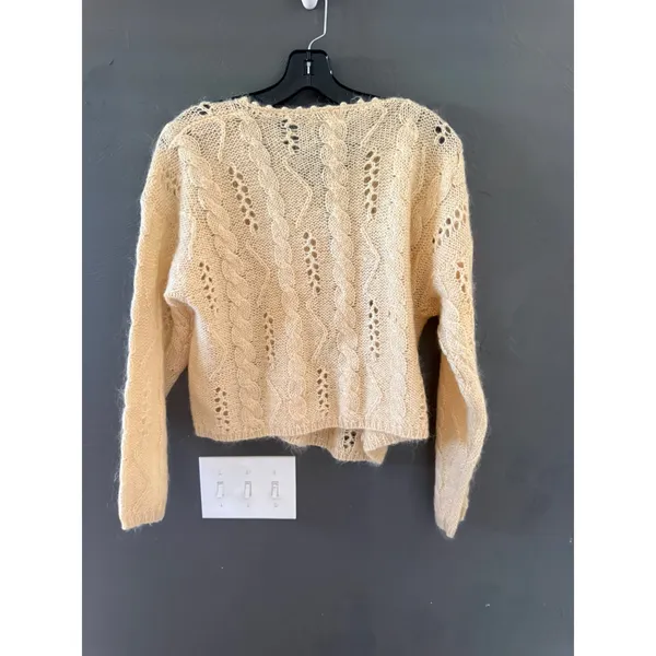 Sostanza Vintage Cream Pointelle Cable Knit Button Cardigan Sweater Cottage‎ - Image 3