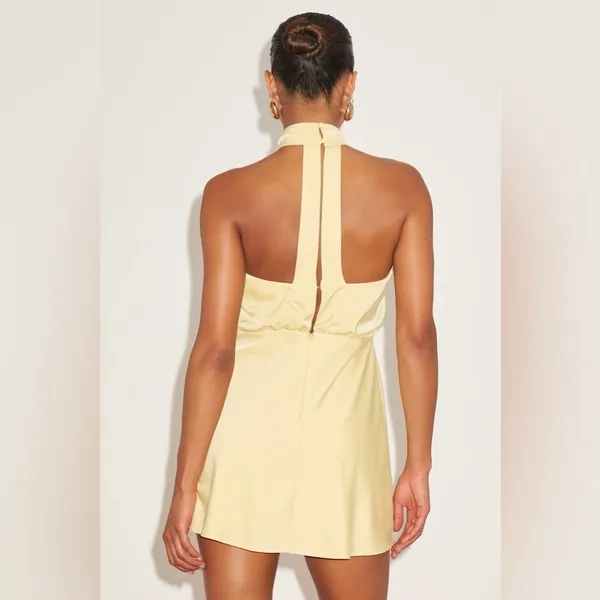 LULU’S Sleek Essence Light Yellow Satin Halter Sleeveless Mini Dress - Image 5