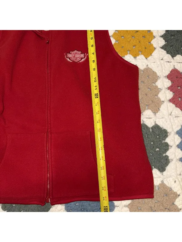 Harley-Davidson $80 Woman's Medium Embroidered Red Fleece Zip Front Vest - Image 7