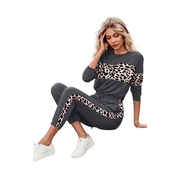 NWT PRETTYGARDEN Leopard Lounge Set‎ Joggers Top Dark Gray Small - Image 3