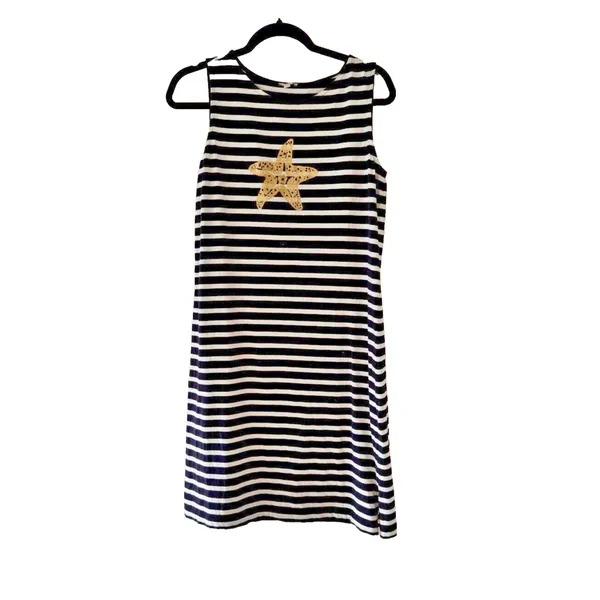 Talbots‎ Womens Navy White Striped Starfish Sleeveless Knit Shift Dress Small - Image 9