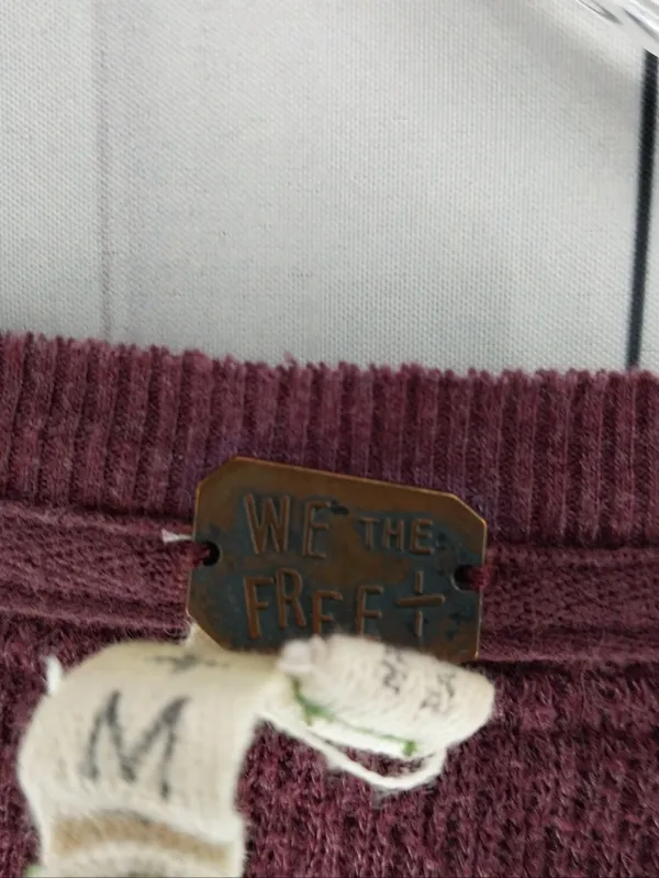 We The Free Plum Henley Boho Hippie Indie Earthcore Waffle Knit Long Sleeve Top - Image 5