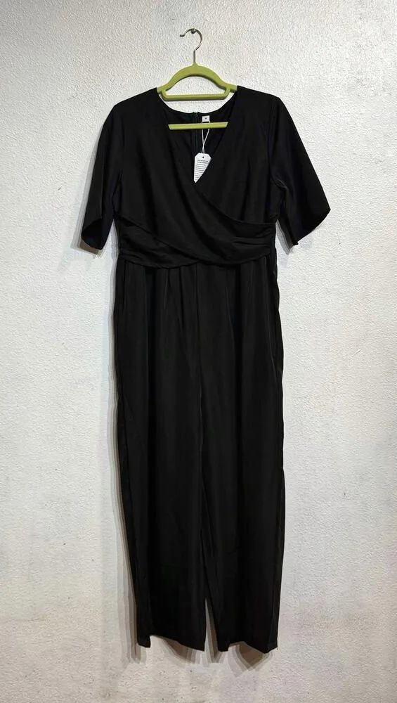 Made With Love Black Short Sleeve Faux Wrap Jumpsuit Sz M NWT - Image 2