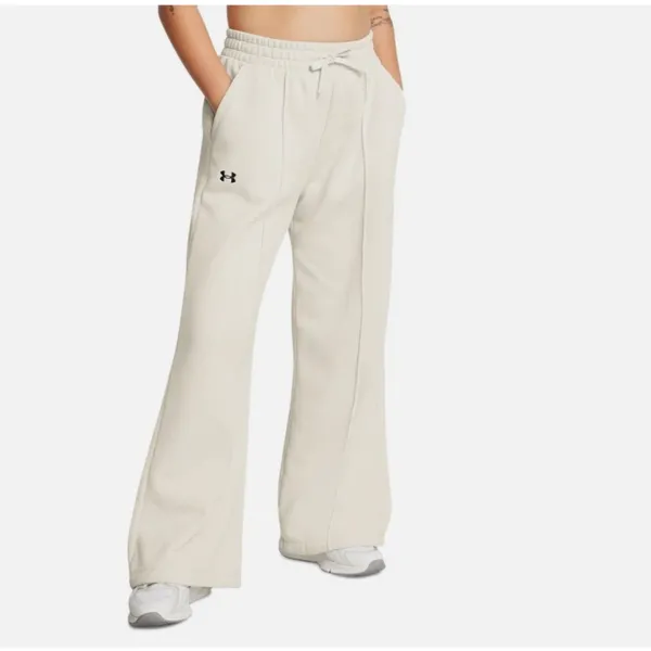 NWT Under Armour Womens Cream Rival Fleece Wide Leg Textured Sweatpants XL - Image 3