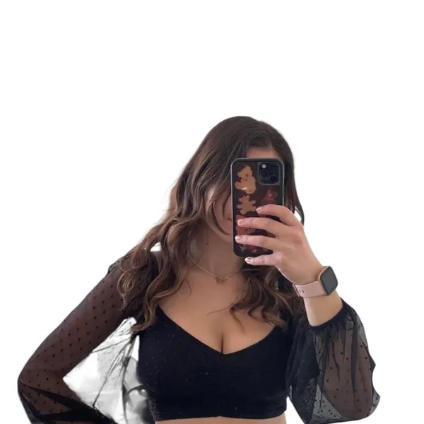 Blue Blush Black Mesh Top Crop Ruched Semi Sheer Polka Dots L - Image 7