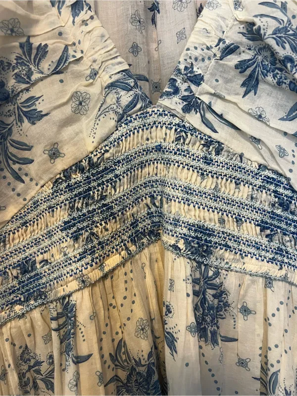 Free People Golden HourCream Maxi Dress with Blue Floral Print - Image 3