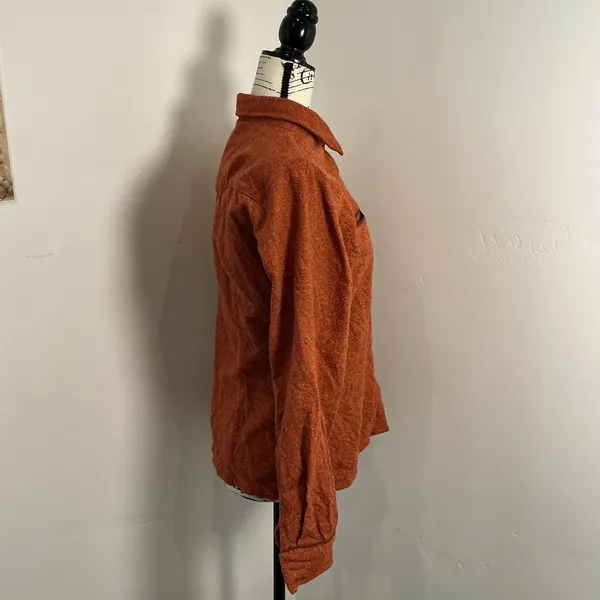 Patagonia Wool Silk Blend Button Down Shirt Rust Orange Speckled Western 10 L - Image 2