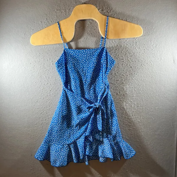 1435 | Hello Molly Blue Polka Dot Ruffle Boho Flirty Summer Picnic Dress Women 2 - Image 2