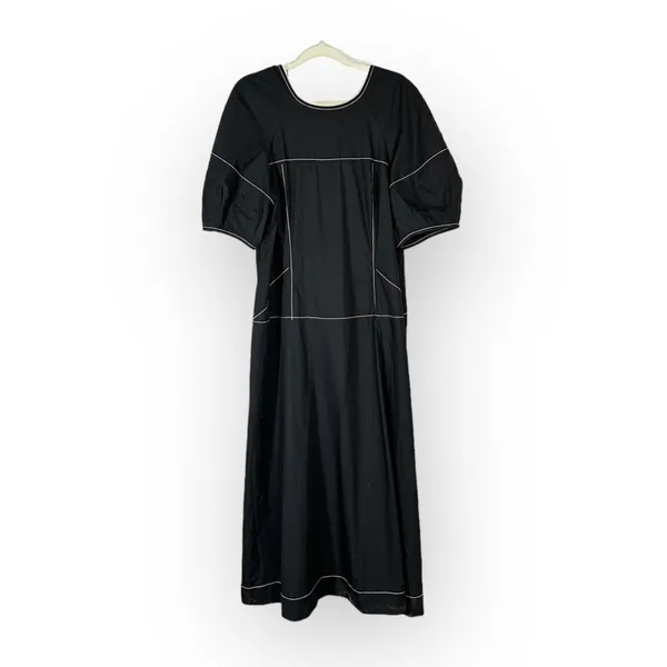 Madewell Jinni Puff-Sleeve Midi Dress Women's 0 Black Drop-Waist V-Back NWT - Image 3