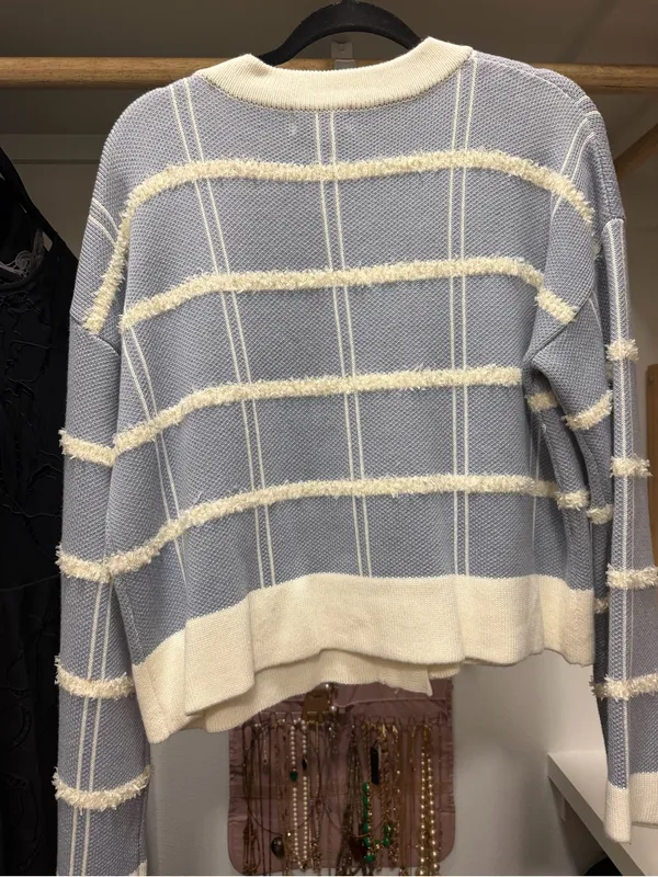 MABEL Cream-Trim Blue Striped V-Neck Cardigan - Image 4