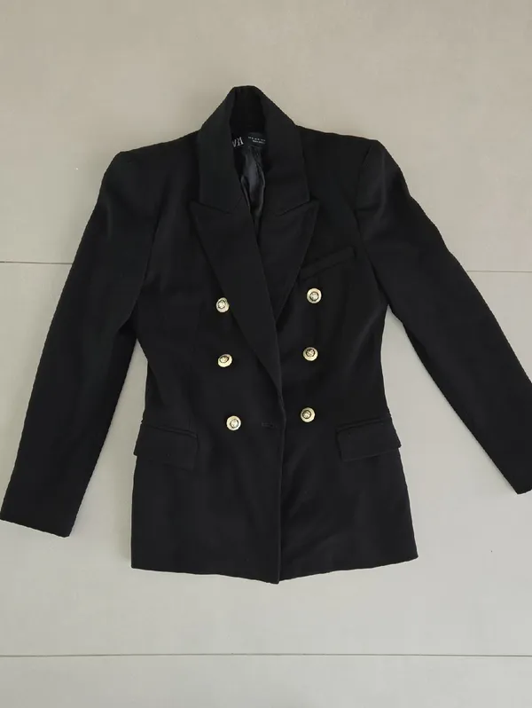 NWOT! Rare Zara Black Double-Breasted Blazer with Gold Buttons Size XS - Image 3