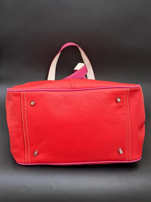 Rare Vintage Authentic COACH 9286 Leather Red-Orange/Pink Hampton Carryall Tote - Image 5