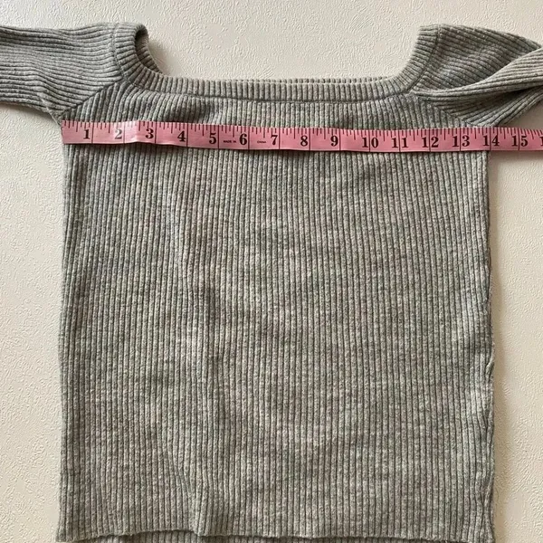 Princess Polly Gray Ribbed Long Sleeve Knit Top Square Neck Fitted Sweater M/L - Image 6