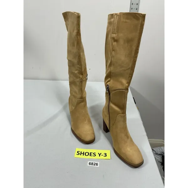 Womans New Coutgo Knee Length Boots 8.5 Cowhide Tan 1/4 Zip Block Heel - Image 2