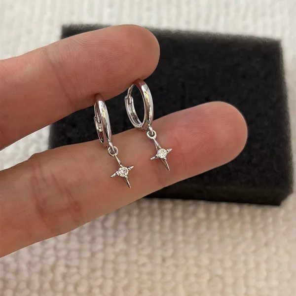 CZ Star Dangle Drop Earrings for Men Women Streetwear Hip Hop Punk Unisex - Image 5