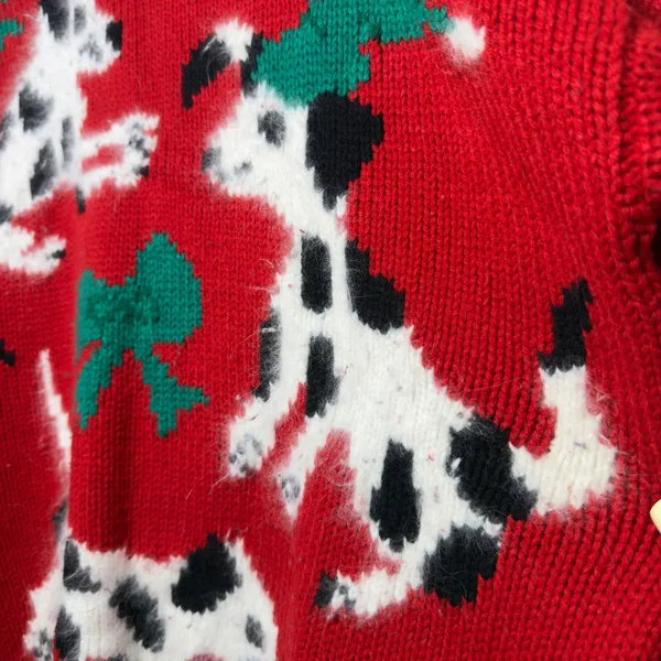 VTG 80s Karen Scott Women Angora Sweater S Red Dalmatian Dog Holiday Christmas - Image 6