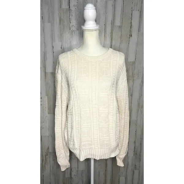 Vintage J.G. Hook Women's XL Ivory Knit Anchor‎ Long Sleeve Pullover Sweater - Image 2