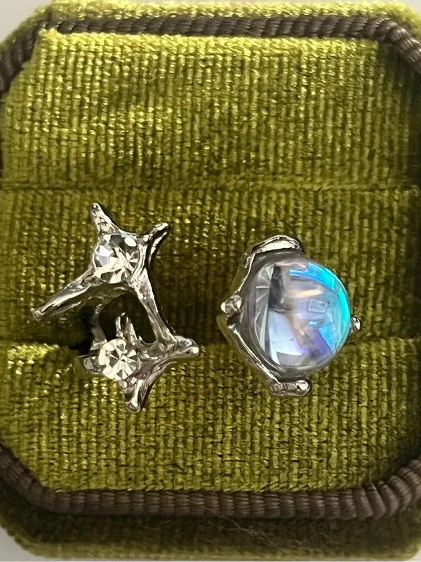 Cat Eye Design w/ Gorgeous Gemstones Open Statement Ring Size 7 Blue - Image 2