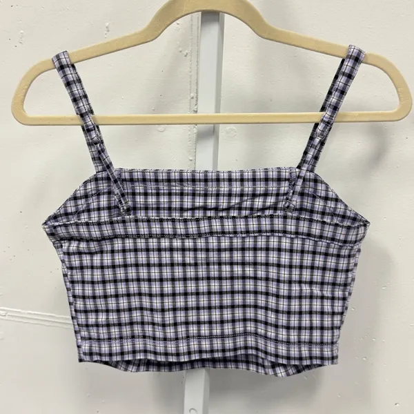 Hollister Purple Plaid Advanced Stretch Crop Top Cami Adjustable Straps Size Med - Image 2