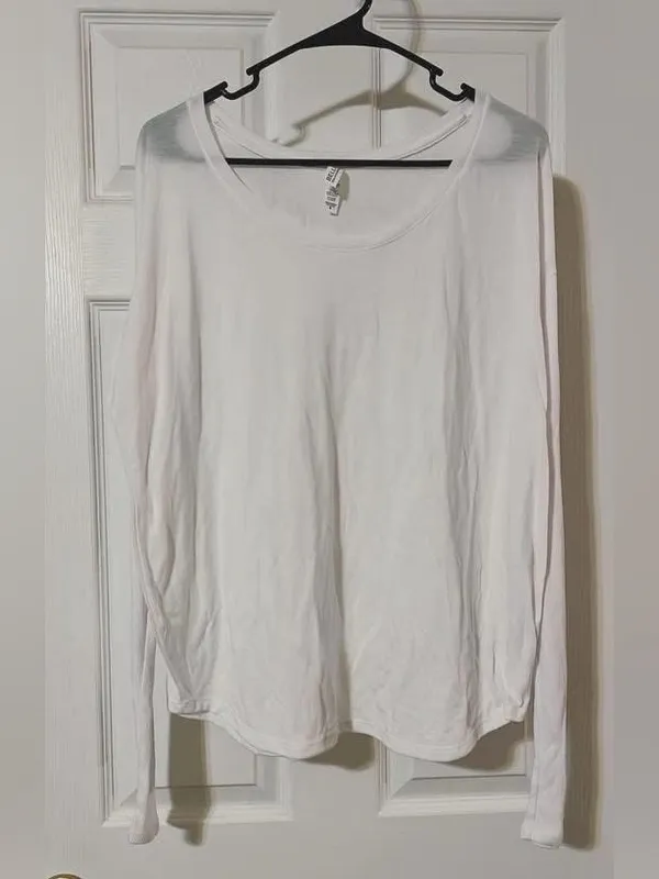 Bella Canvas White Scoop Neck Long-Sleeve Top - Image 2