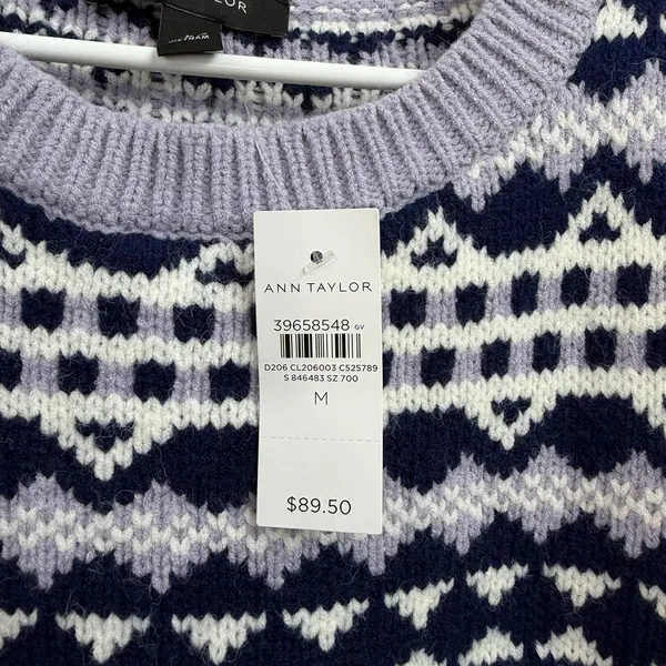 NEW Ann Taylor purple blue acrylic soft knit patterned short sleeve crop sweater - Image 4