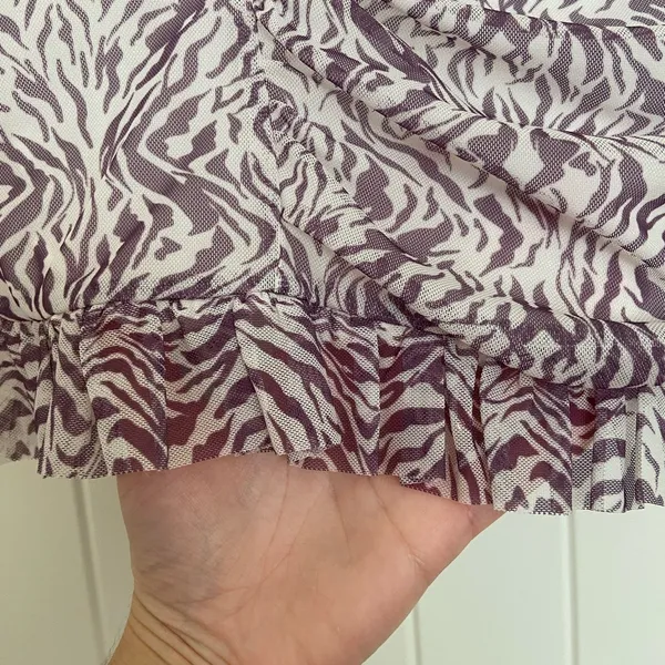 NWOT | Free People women’s Romi lavender mesh ruched zebra ruffle‎ skirt medium - Image 3