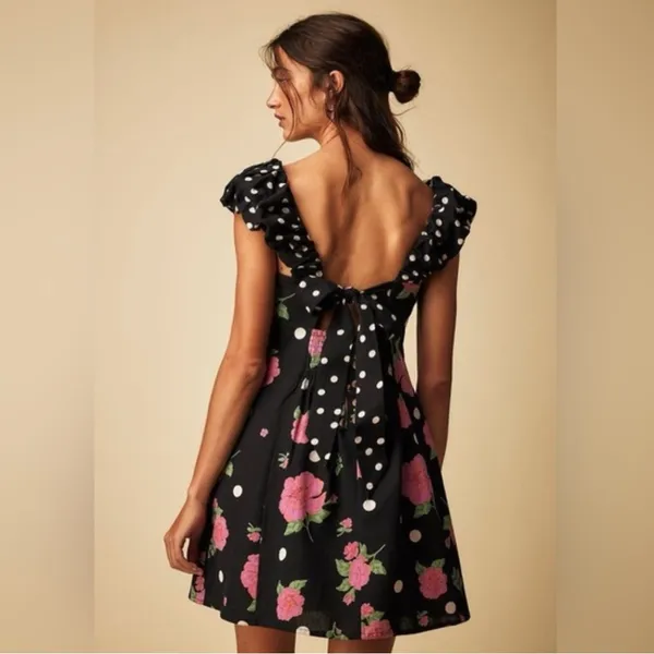 Free People bom bom mini dress in black and pink - Image 3