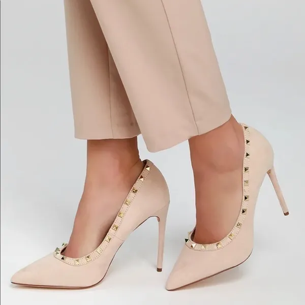 Lulus‎ Vydia Suede Studded Pumps in Nude Size 8 - Image 2
