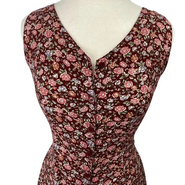 Vintage Sostanza Romper Ditsy Floral Button Front Mini Dress Burgundy Womens M - Image 4