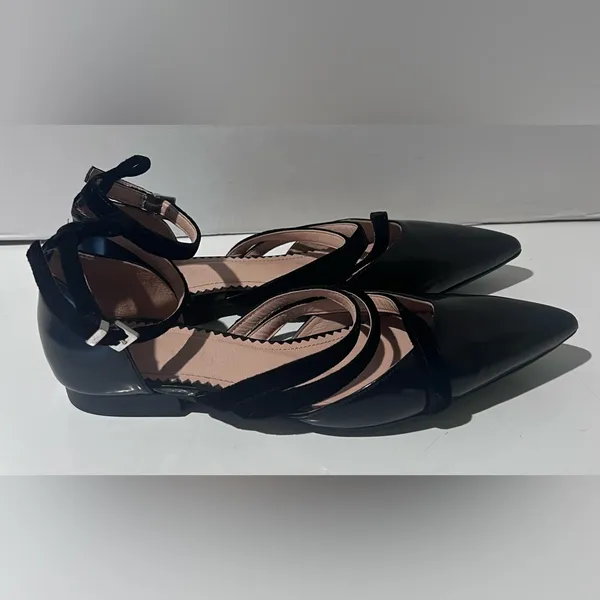 INCH2 Leather Strappy Pointed Toe Velvet Strap Ballet Flats EU Size 36‎ (US 5.5) - Image 7