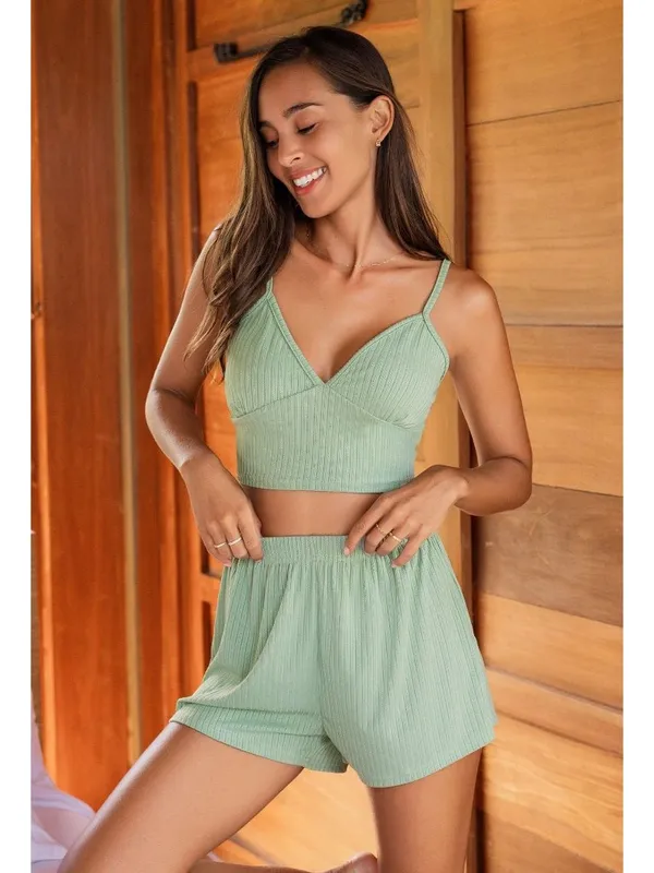 NWT Cupshe Mint Jersey Cami & Shorts Pajama Set - Size: Extra Large - Image 10