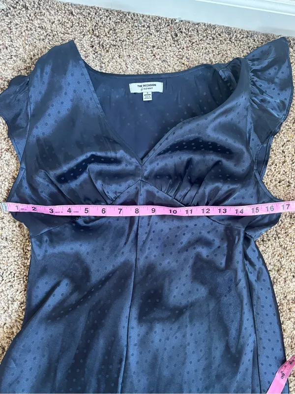 Navy Satin Flutter-Sleeve Dress - Image 7