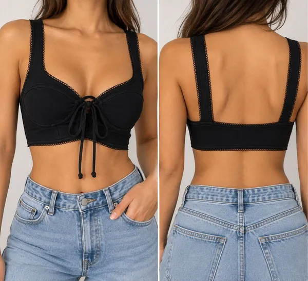Free Press Black Lace Up Bustier Bralette Top Size S Y2K Boho - Image 2