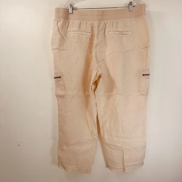 Style & Co Womens XL Tan 100% Linen Cargo Capri Pants Elastic Drawstring Waist - Image 2