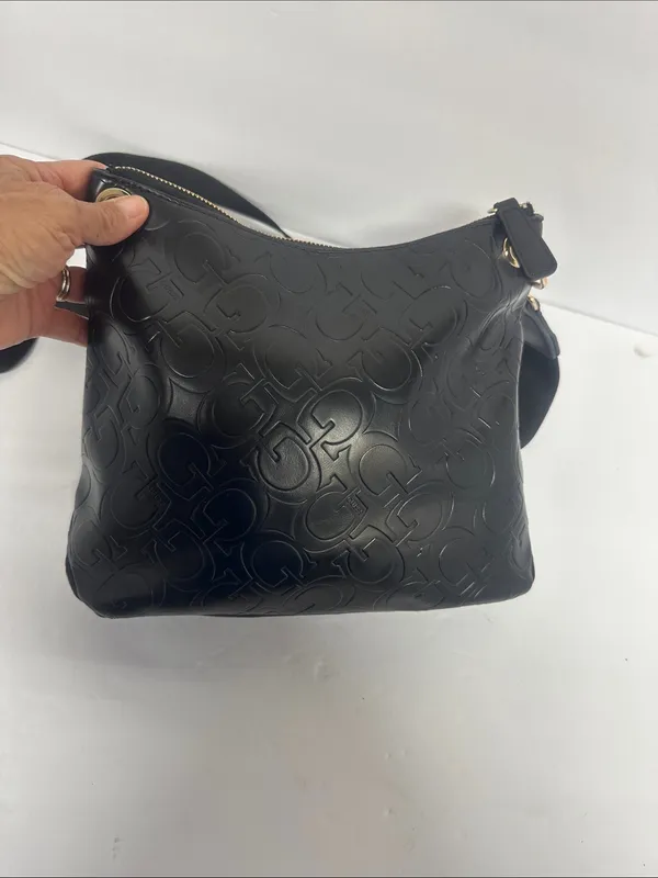 GUESS Black Embossed Logo Crossbody with Gold Hardware - Image 3