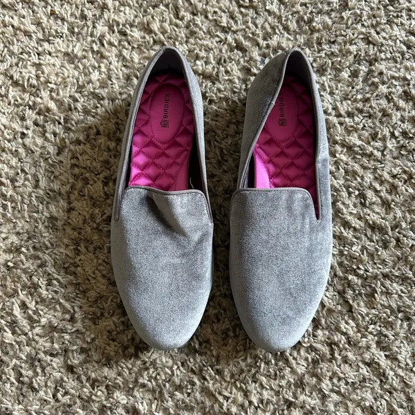 Birdies Gray Velvet Loafers with Pink Quilted Insole - Image 9