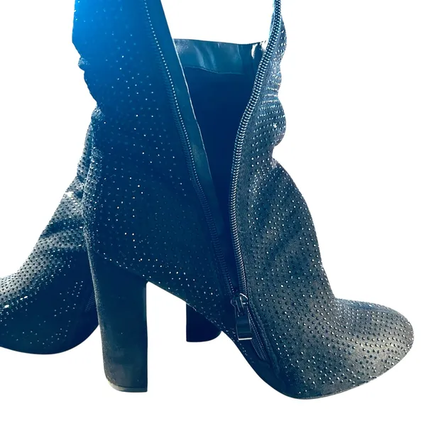 Boots Ankle Black SZ 9 Sparkle Slouch Block Heel Zip Side Forever Booties Goth - Image 11