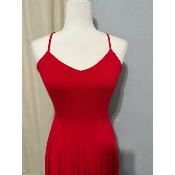 Forever 21 Red Skater Dress Small V-Neck Crisscross Back Mini Small Y2K Romantic - Image 10