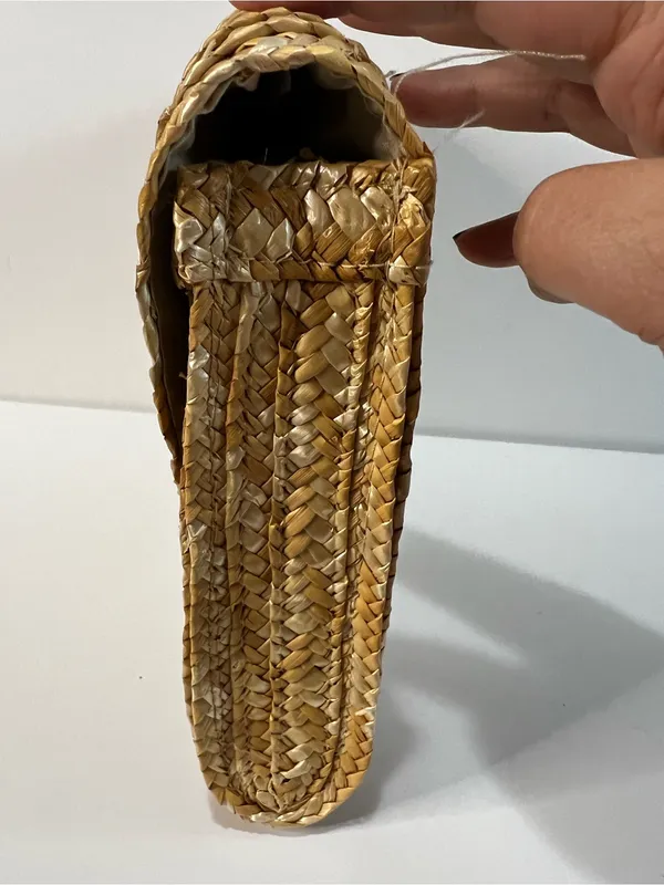 EWC Neutral Gold Raffia Woven Straw Envelope Clutch Boho Vacation Purse - Image 3