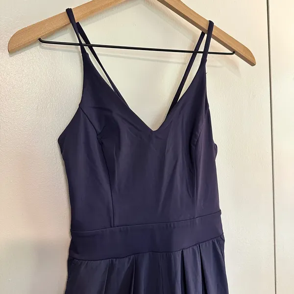 Halara | Navy Blue V Neck Double Strap Wide Leg Jumpsuit‎ with Pockets, Size XS - Image 5