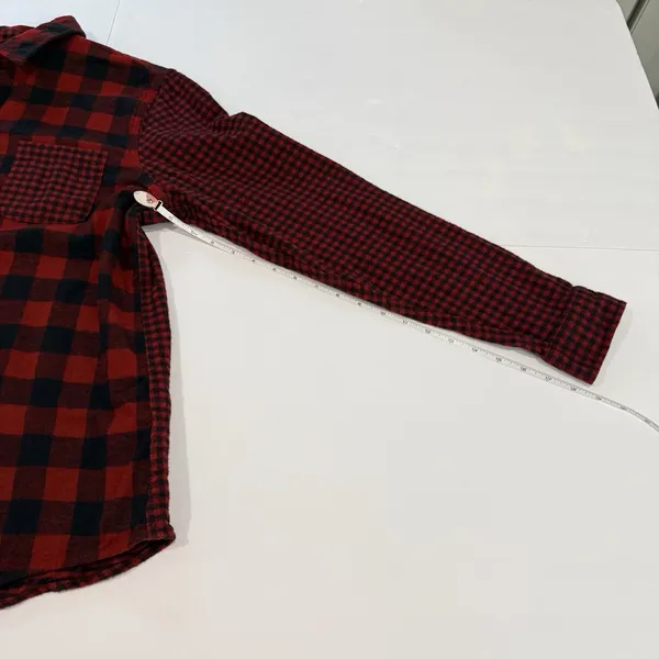 LL Bean Red/Black Scotch Plaid Cotton Flannel Button Shirt Relaxed Fit LARGE - Image 9
