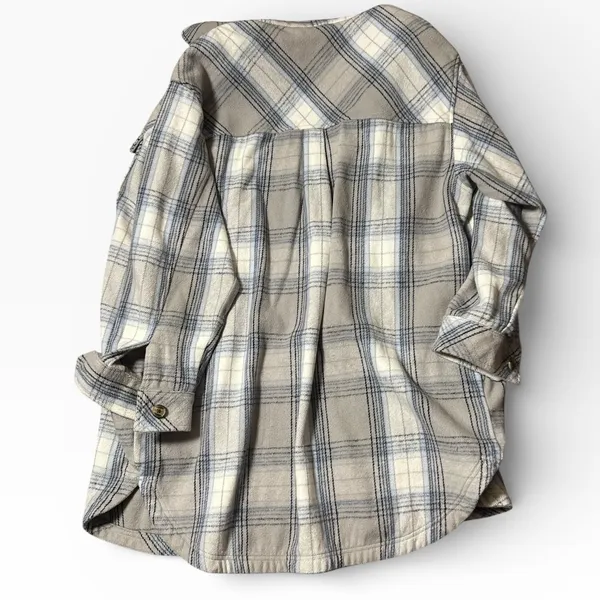 NWT Aerie Plaid Shacket Jacket Cream Blue Gray‎ Large Oversized Cozy Heavyweight - Image 2