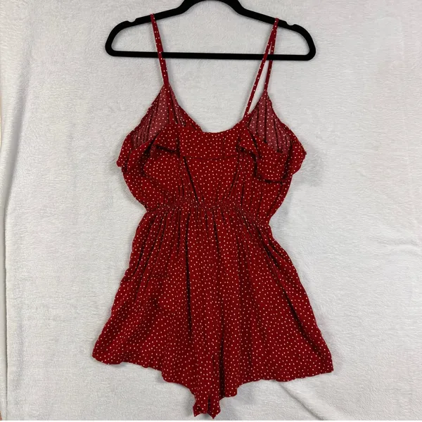 Brandy Melville S Red Polka Dot Ruffle Wrap Front Mini Romper Playsuit Coquette‎ - Image 8