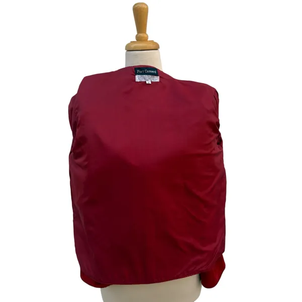 VTG 80s Suede Leather Jacket M Red Open Front Pleated Shoulder Bold Chic Casual - Image 6
