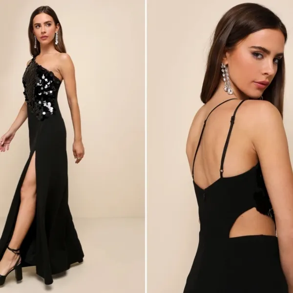 LULUS Prom Wedding Bridesmaid One Shoulder Sparkly Satin Maxi Gown NWOT - Image 3