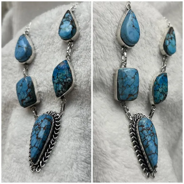 Turquoise Natural Gemstone 925 Silver Plated 16” Necklace - Image 5