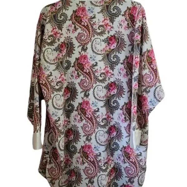 Vintage 90s gold label Victoria’s Secret floral paisley print robe scalloped hem - Image 4