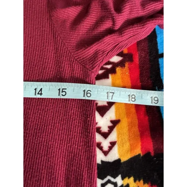 Empyre Burgundy Ribbed Lace Up‎ V Neck Long Sleeve Size Large Midi Dress - Image 7