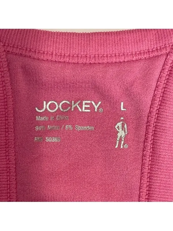 Jockey Pink Ribbed Sports Bra Size L Racerback Stretch Comfort Activewear - Image 3